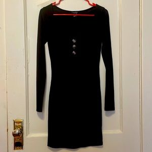 Rue21 Black Ribbed Dress with Tortoiseshell Buttons Size S
